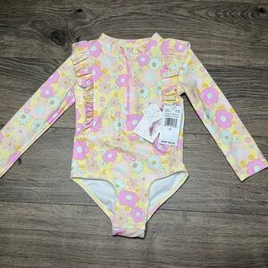 Toddler Girls Jessica Simpson Brand Size 2T Swimsuit Floral Print Long Sleeve
